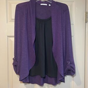Notations Purple Cardigan Sweater w/Waterfall Design & Black Tank,‎ Size Small
